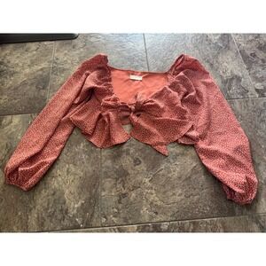 Altard State Tie‎ Front Crop Top Blouse Long Sleeve Polka Dot Small